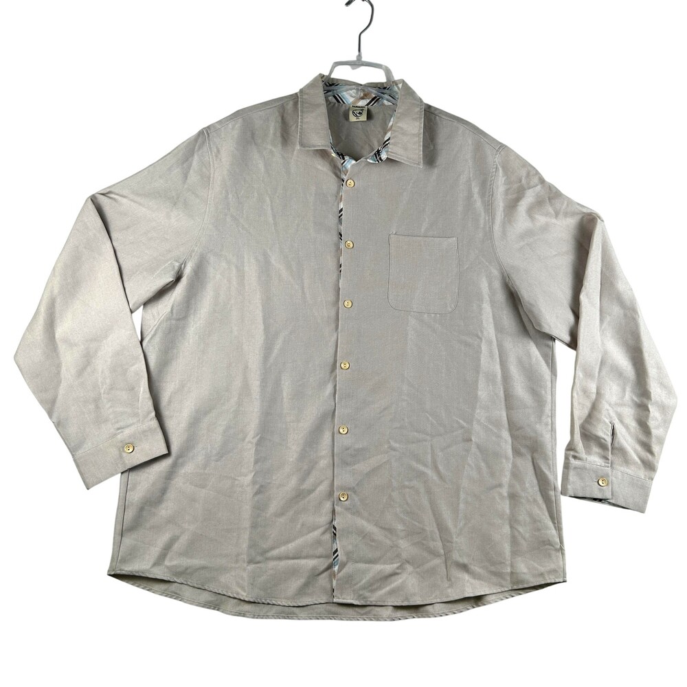 Hardaddy Shirt Mens 3XL Beige Solid Long Sleeve Button Up Contrast Plaid Casual